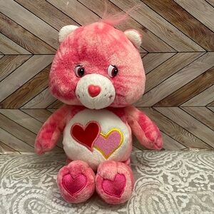 Vintage‎ 2003 Care Bears Love-A-Lot Bear Plush 9” Pink tie-dye. With hearts